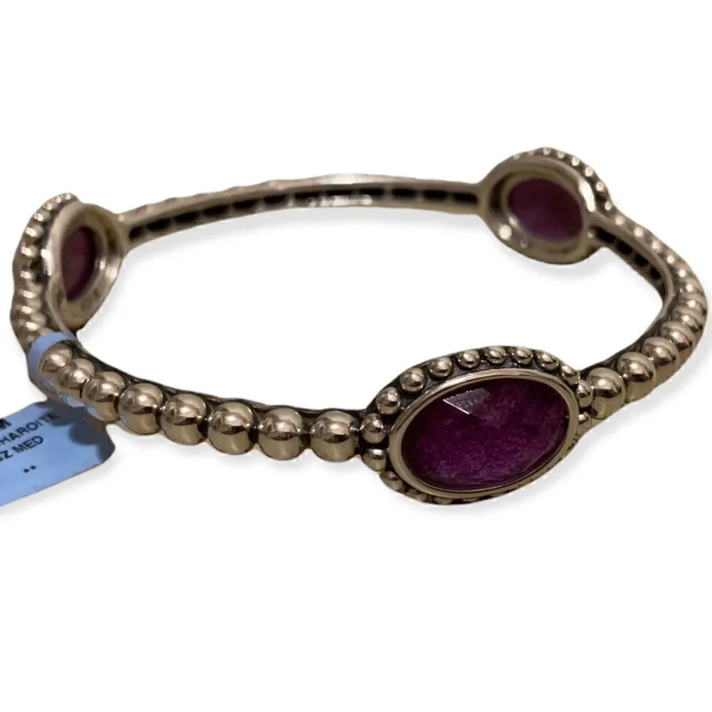 Lagos Maya Oval Sterling Silver Charoite Doublet Bangle Bracelet (med)
